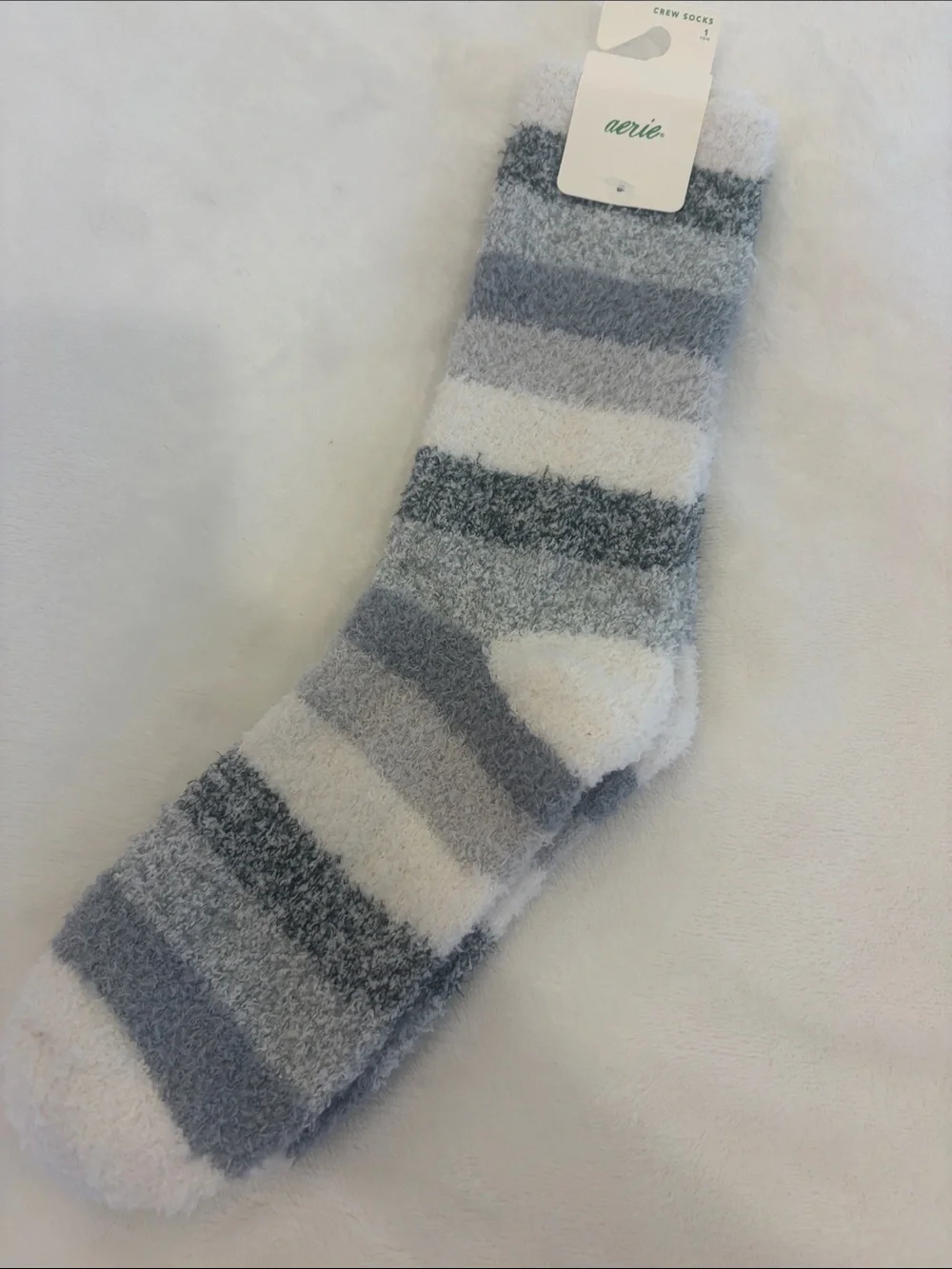 aerie Women’s Plush Striped Crew Socks - Gray & White